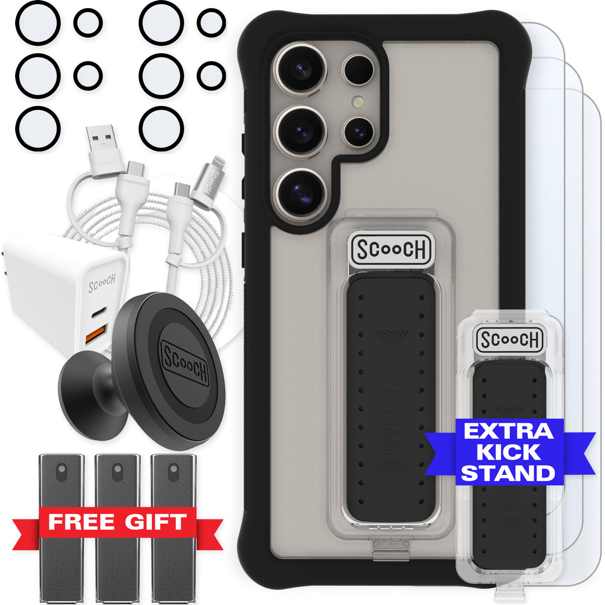 Scooch Wingman Ultimate Bundle for Galaxy S24 Ultra in Tuxedo Clear