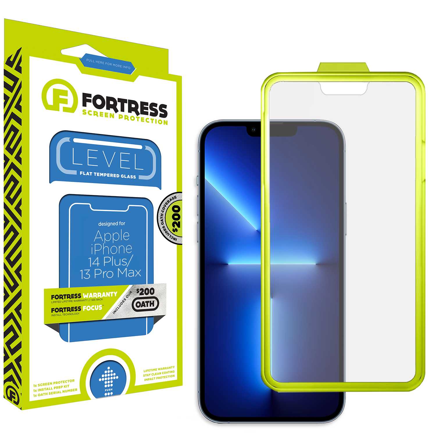 Fortress iPhone 14 Plus Screen Protector $200CoverageInstallTool Scooch Screen Protector