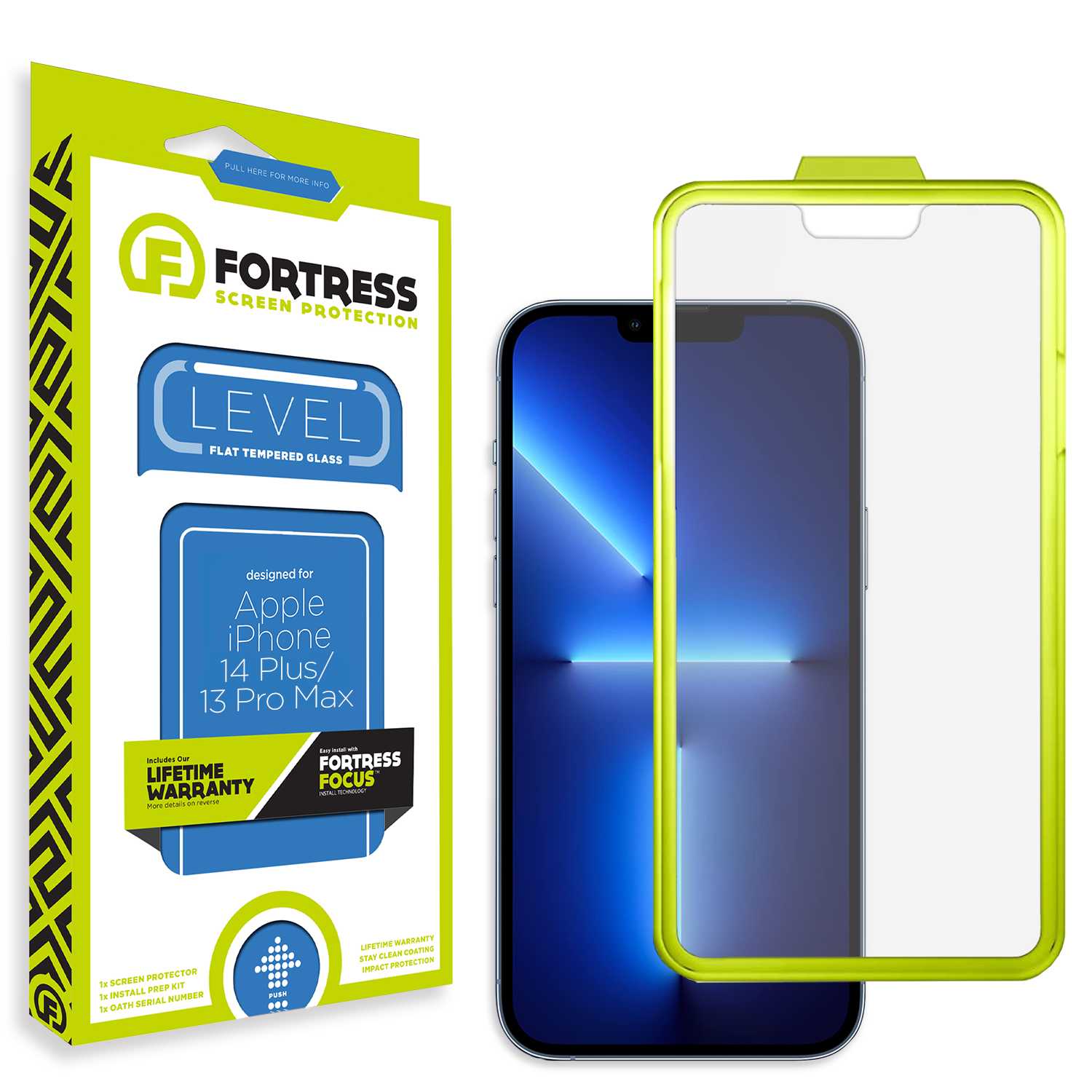 Fortress iPhone 14 Plus Screen Protector $0CoverageInstallTool Scooch Screen Protector