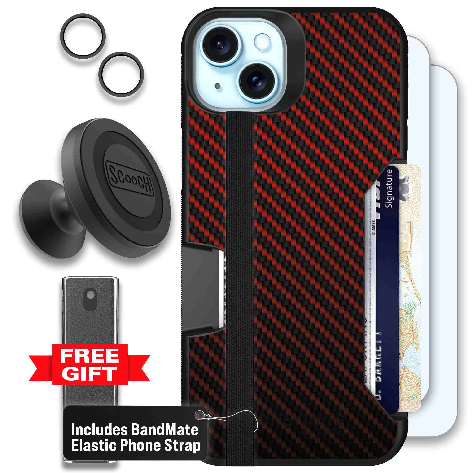 Red Carbon Fiber | website | iPhone 15 Plus | Defender Bundle