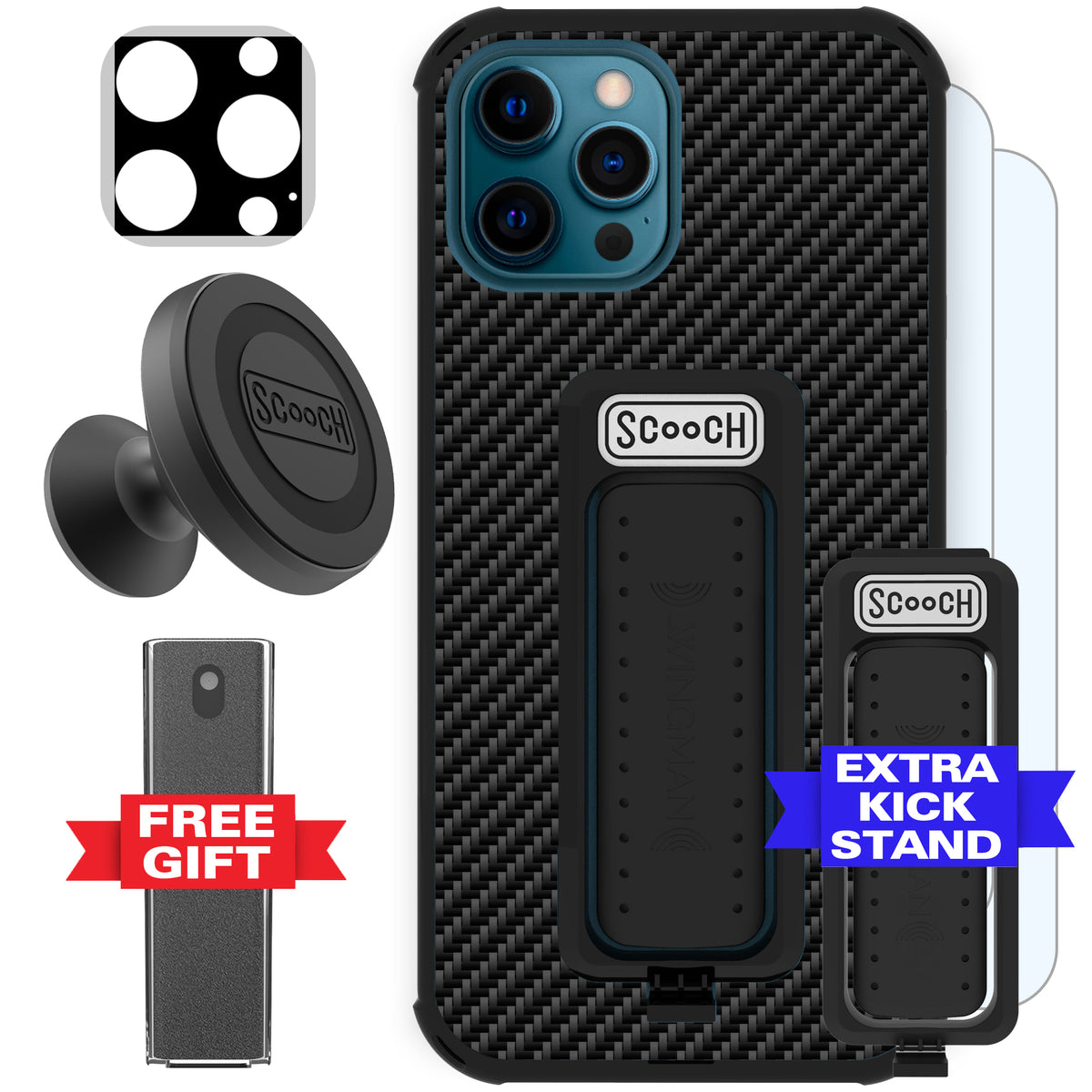 Scooch Wingman Defender Bundle for iPhone 12 Pro Max in Carbon Fiber