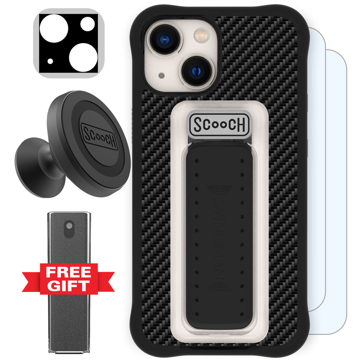 Scooch Wingman Defender Bundle for iPhone 13 mini in Carbon Fiber