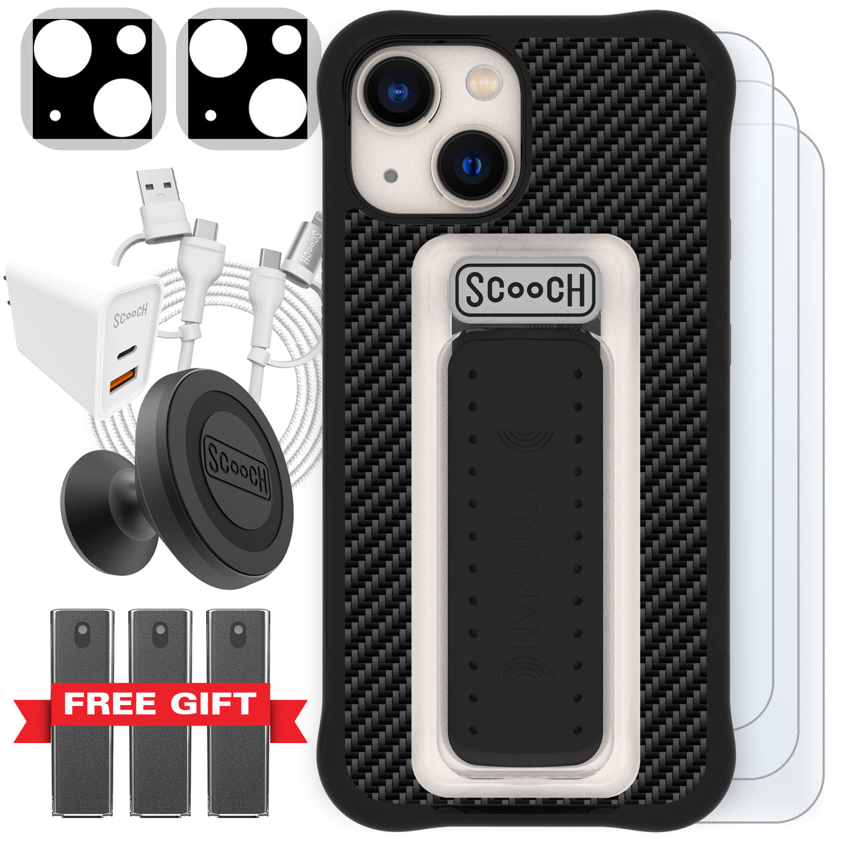 Scooch Wingman Ultimate Bundle for iPhone 13 mini in Carbon Fiber