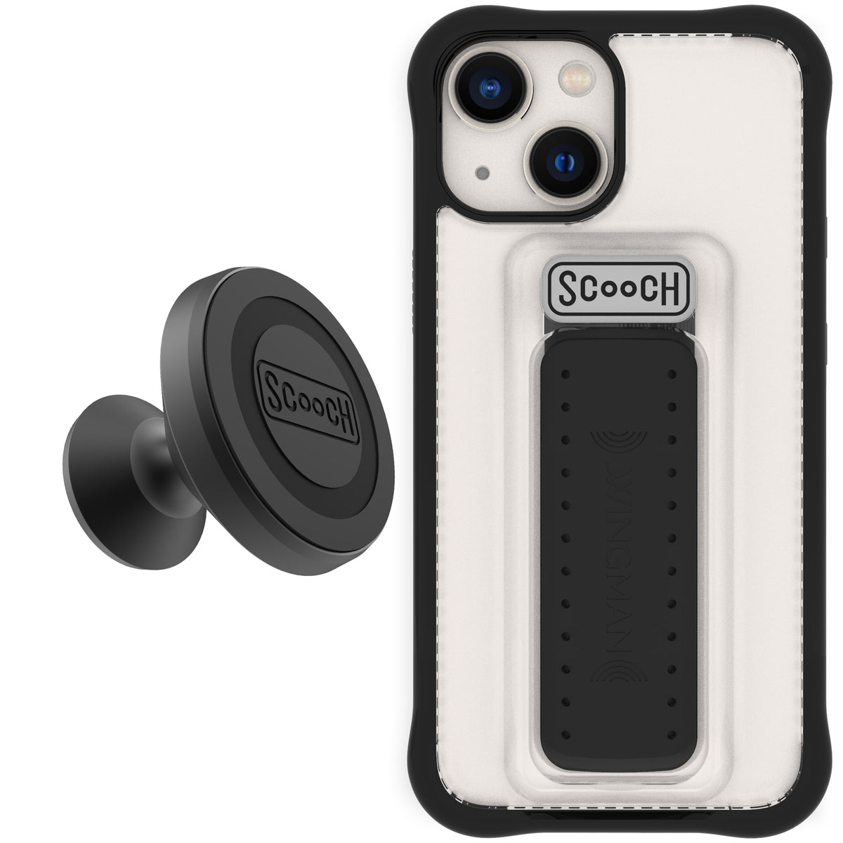 Scooch Wingman Starter Bundle for iPhone 13 mini in Tuxedo Clear