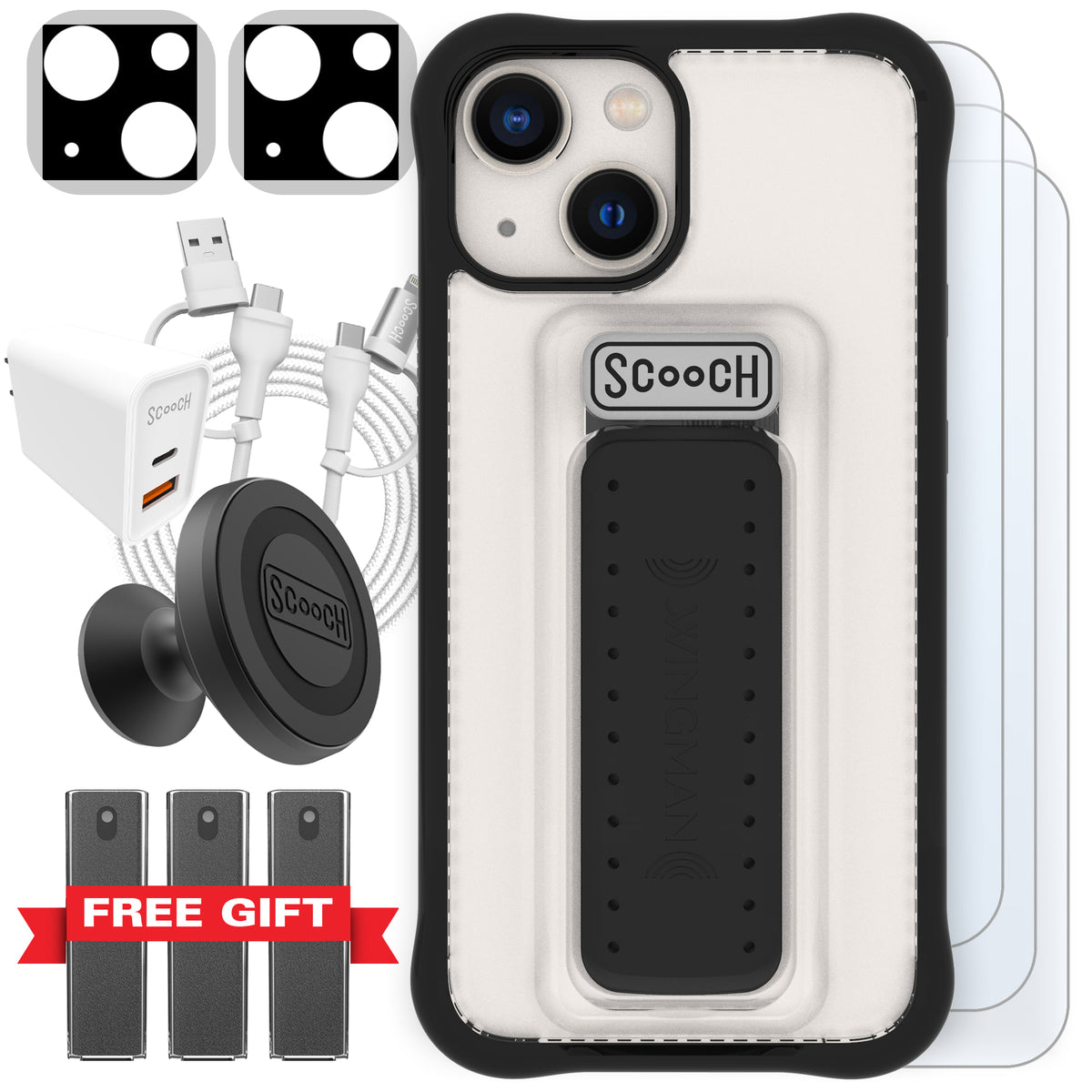 Scooch Wingman Ultimate Bundle for iPhone 13 mini in Tuxedo Clear