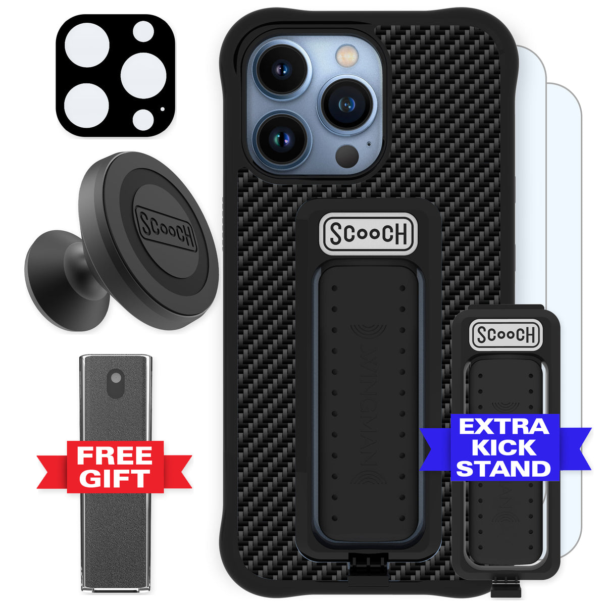 Scooch Wingman Defender Bundle for iPhone 13 Pro in Carbon Fiber