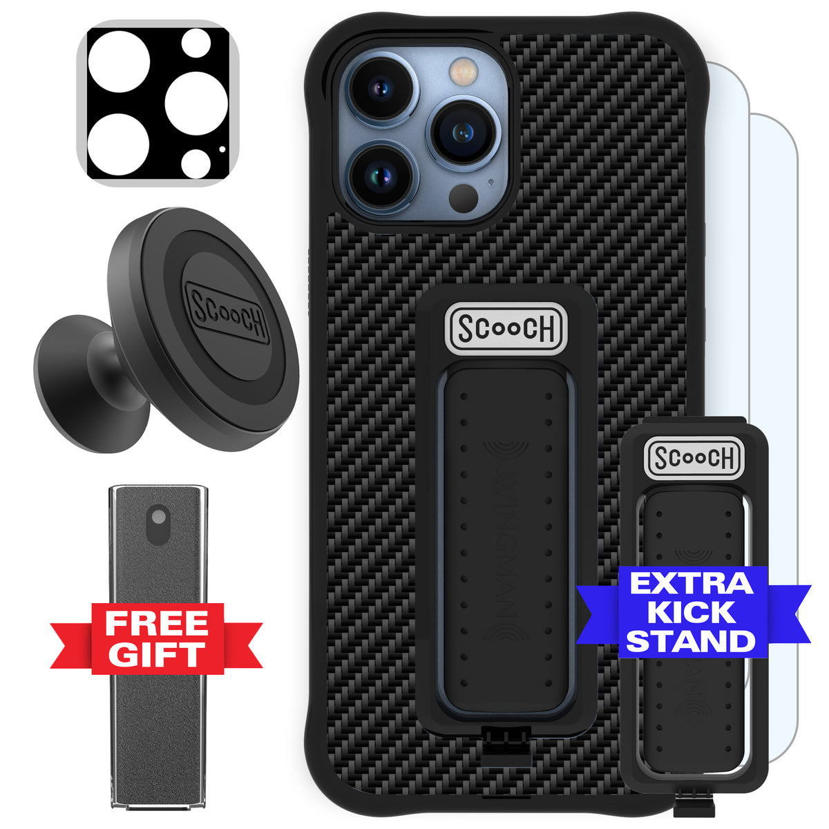 Scooch Wingman Defender Bundle for iPhone 13 Pro Max in Carbon Fiber