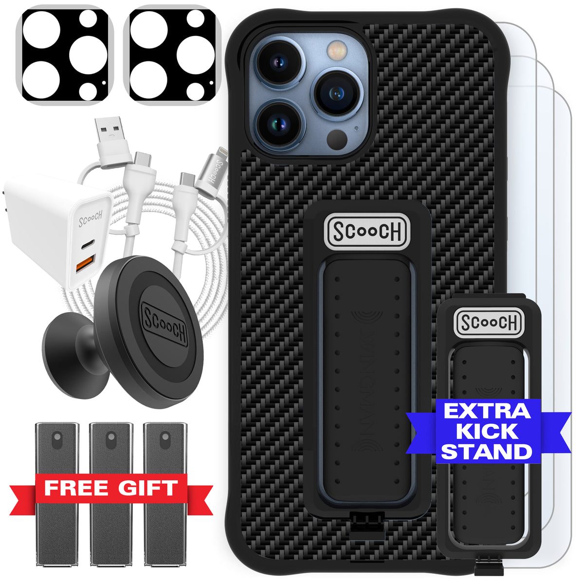 Scooch Wingman Ultimate Bundle for iPhone 13 Pro Max in Carbon Fiber