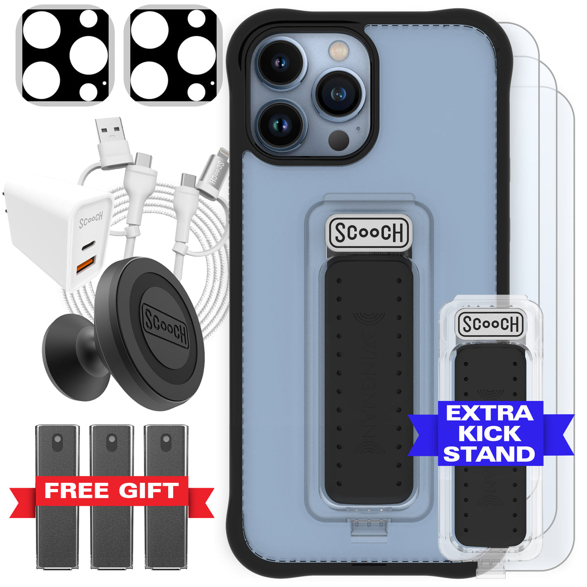 Scooch Wingman Ultimate Bundle for iPhone 13 Pro Max in Tuxedo Clear