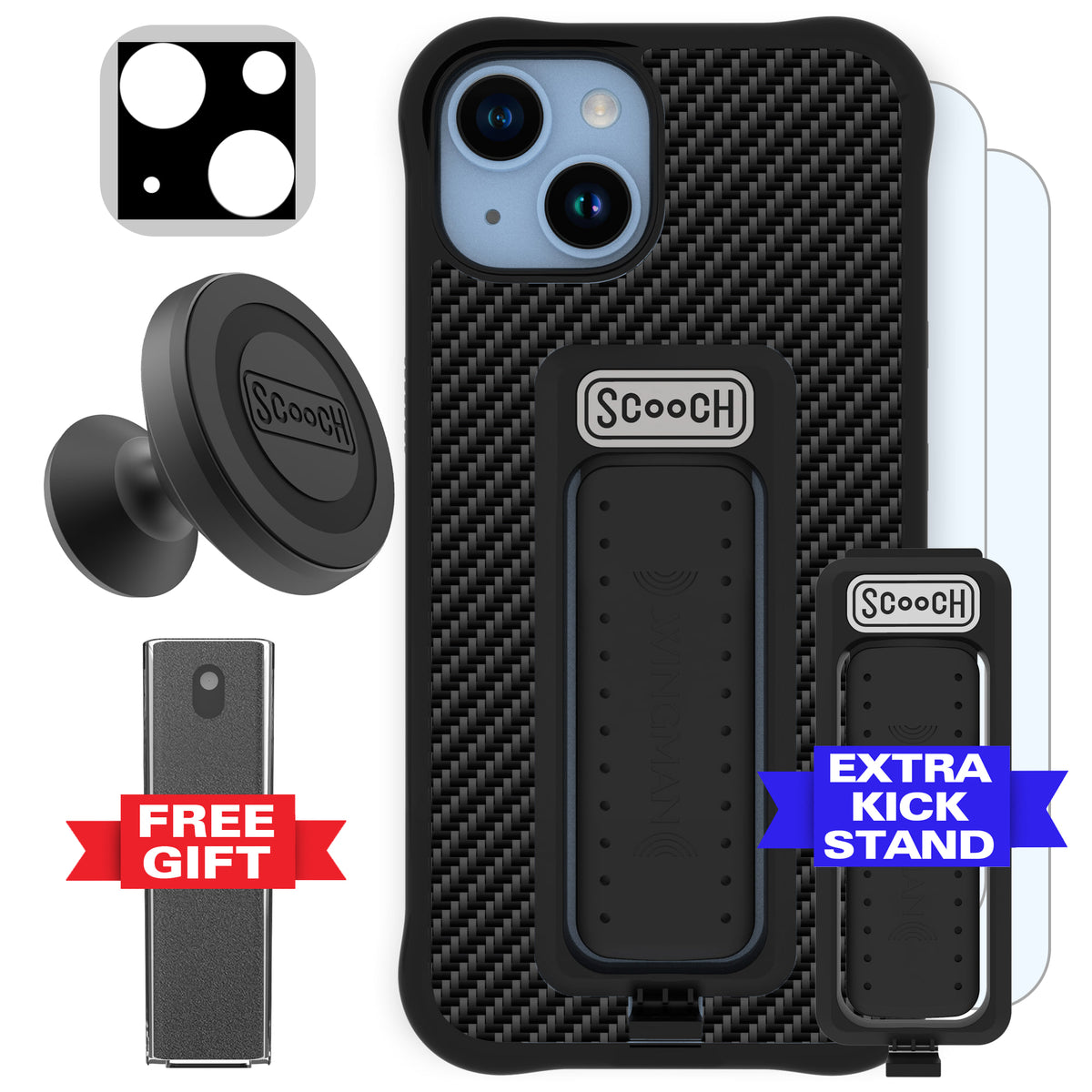 Scooch Wingman Defender Bundle for iPhone 14 in Carbon Fiber