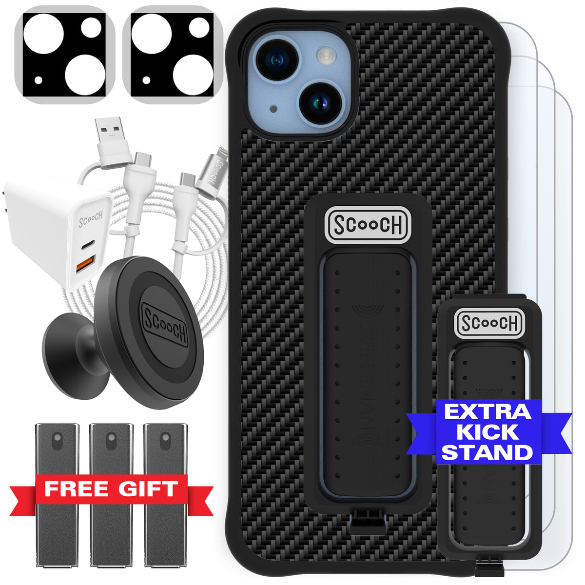 Scooch Wingman Ultimate Bundle for iPhone 14 Plus in Carbon Fiber