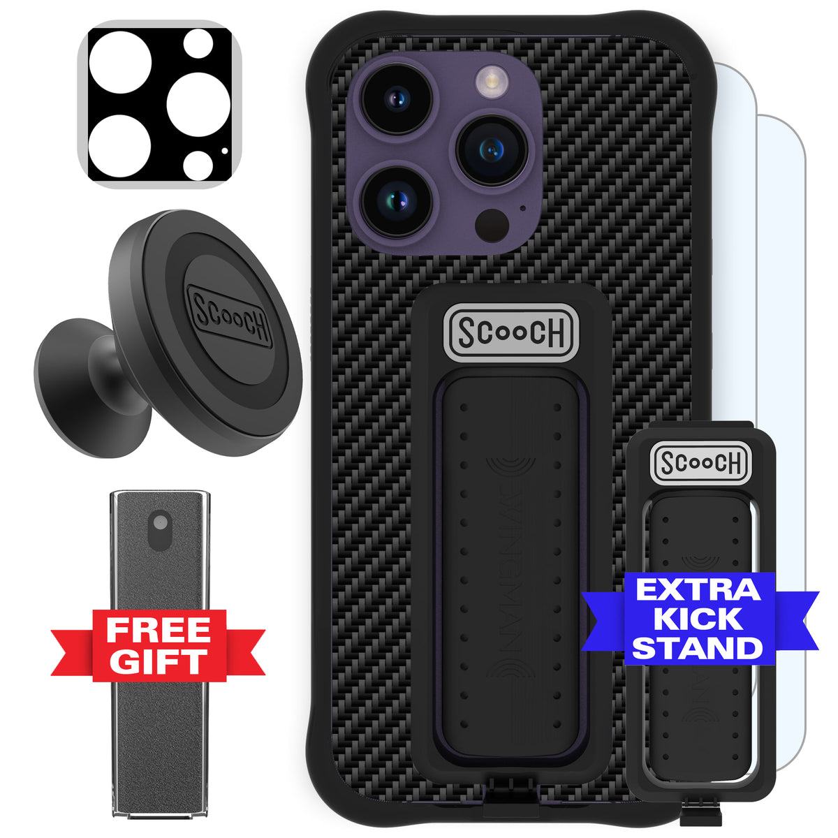 Scooch Wingman Defender Bundle for iPhone 14 Pro in Carbon Fiber