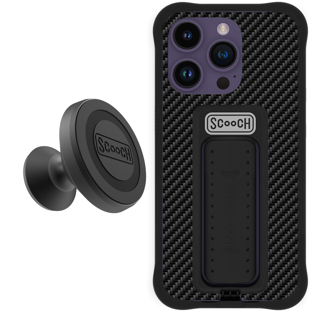 Scooch Wingman Starter Bundle for iPhone 14 Pro in Carbon Fiber