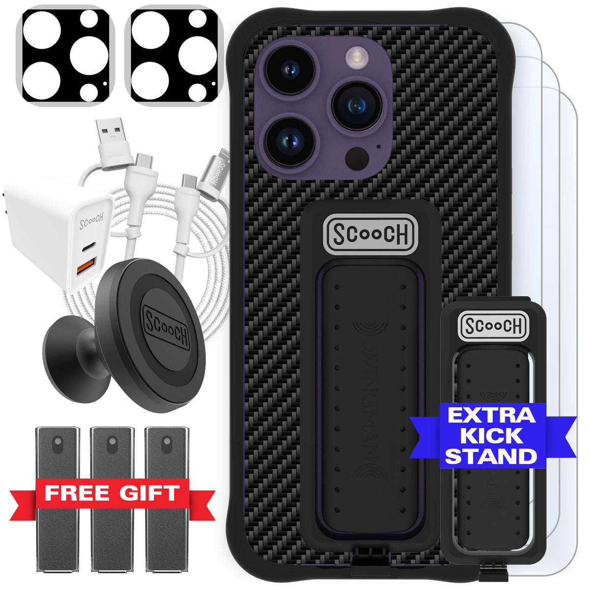 Scooch Wingman Ultimate Bundle for iPhone 14 Pro in Carbon Fiber
