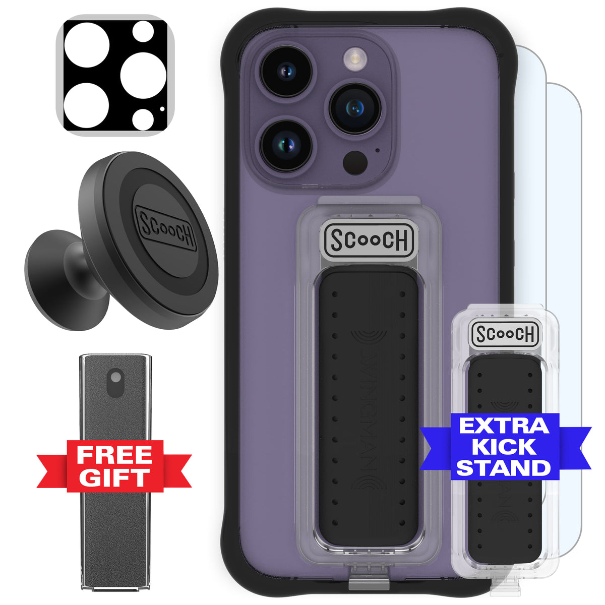 Scooch Wingman Defender Bundle for iPhone 14 Pro in Tuxedo Clear