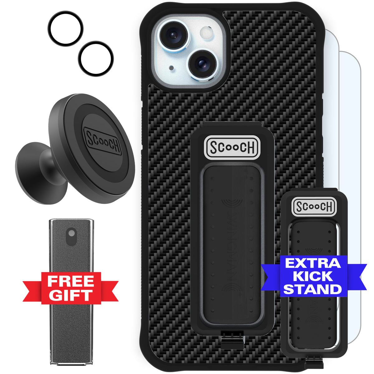 Scooch Wingman Defender Bundle for iPhone 15 Plus in Carbon Fiber
