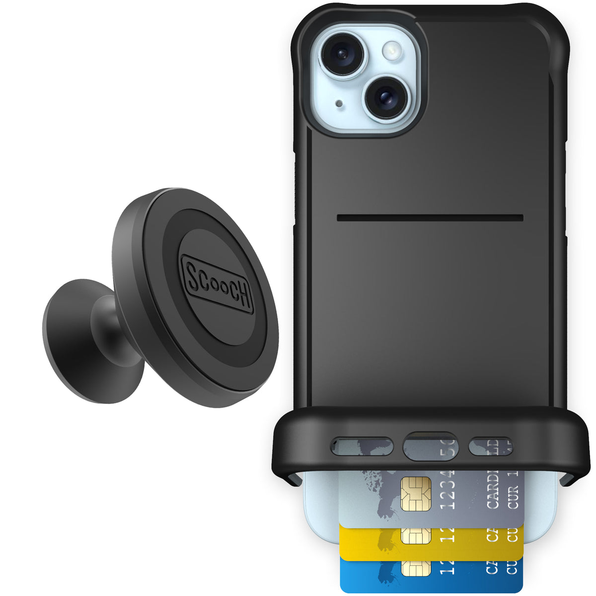 Scooch Wingman Starter Bundle for iPhone 15 Plus in Tuxedo Clear