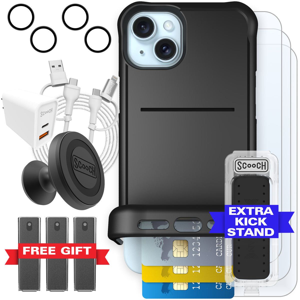Scooch Wingman Ultimate Bundle for iPhone 15 Plus in Tuxedo Clear