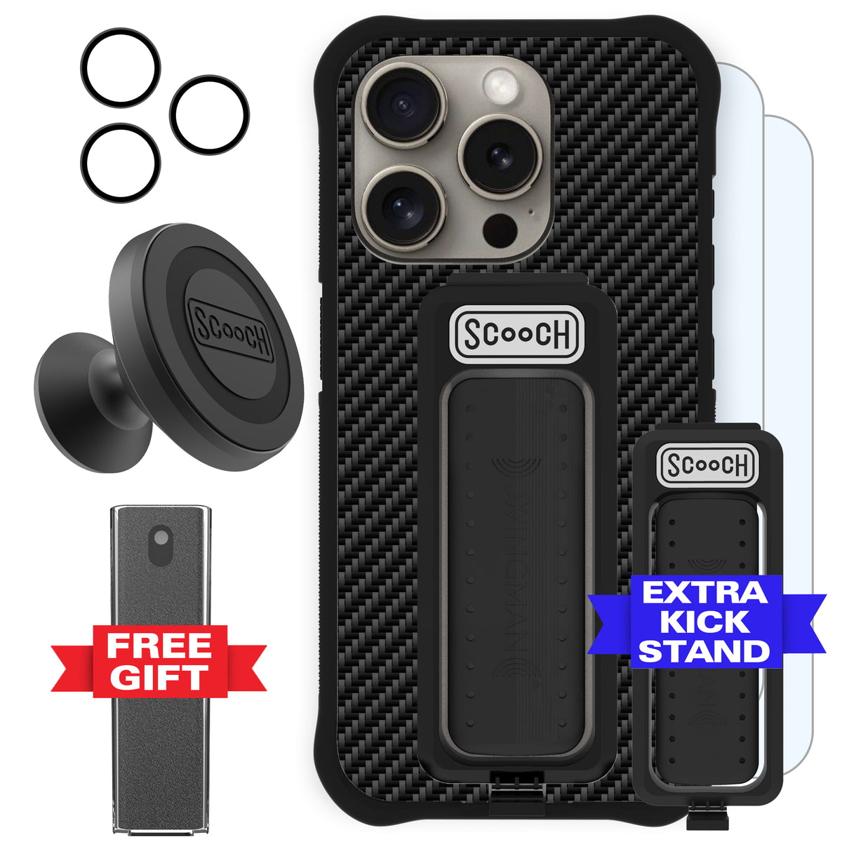 Scooch Wingman Defender Bundle for iPhone 15 Pro in Carbon Fiber