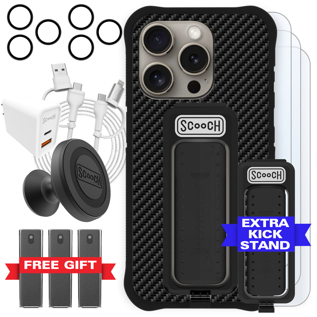 Scooch Wingman Ultimate Bundle for iPhone 15 Pro in Carbon Fiber