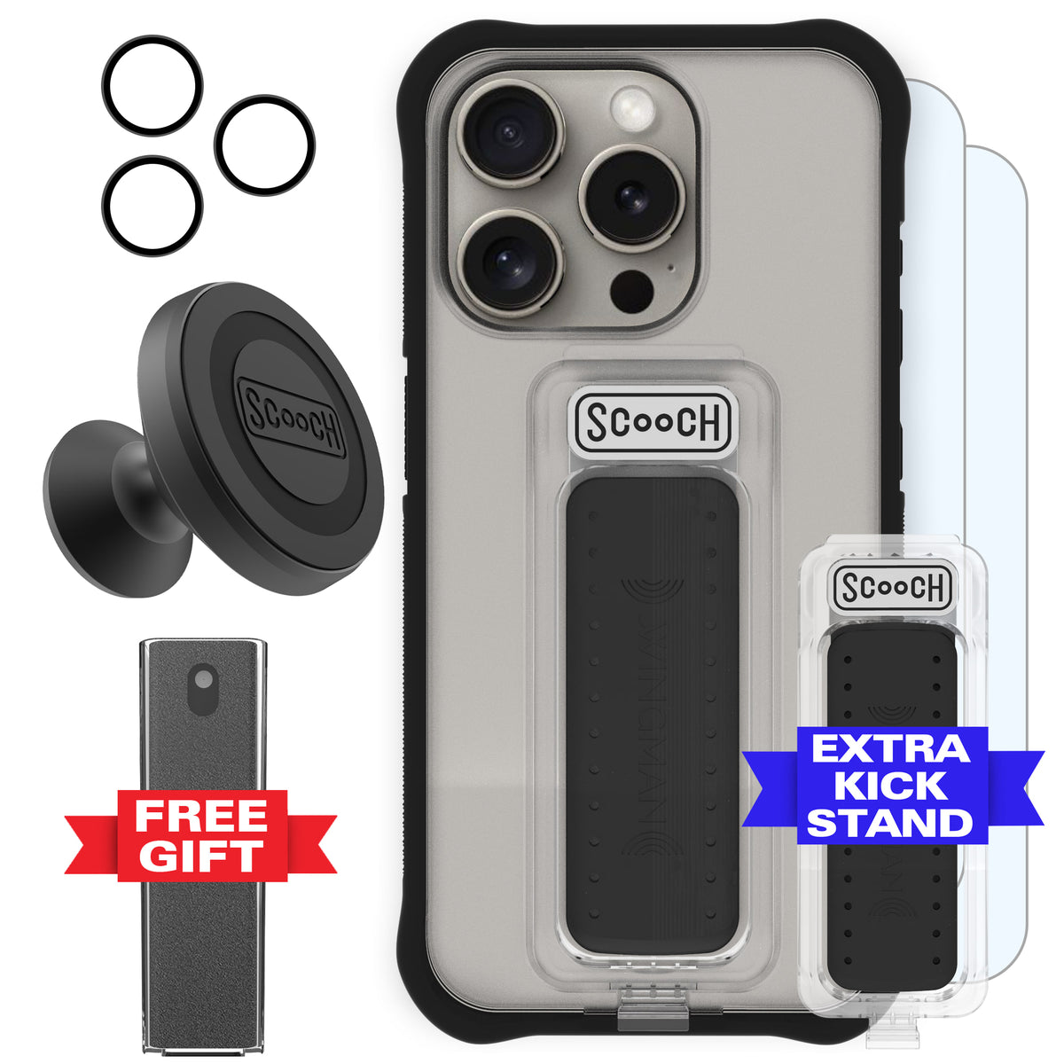 Scooch Wingman Defender Bundle for iPhone 15 Pro in Tuxedo Clear