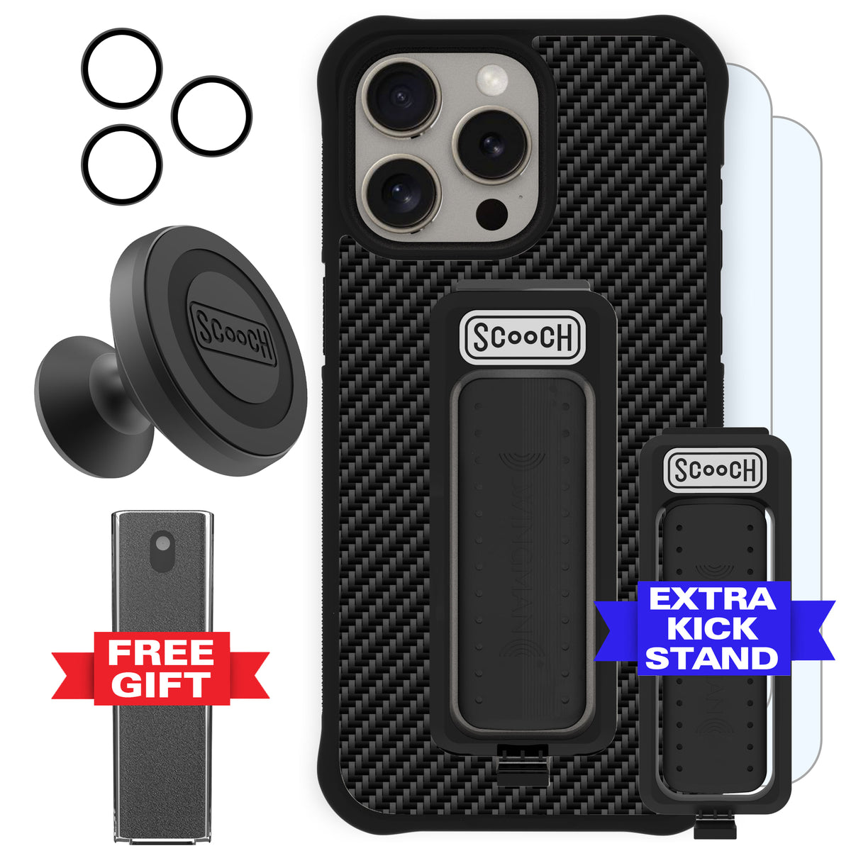 Scooch Wingman Defender Bundle for iPhone 15 Pro Max in Carbon Fiber