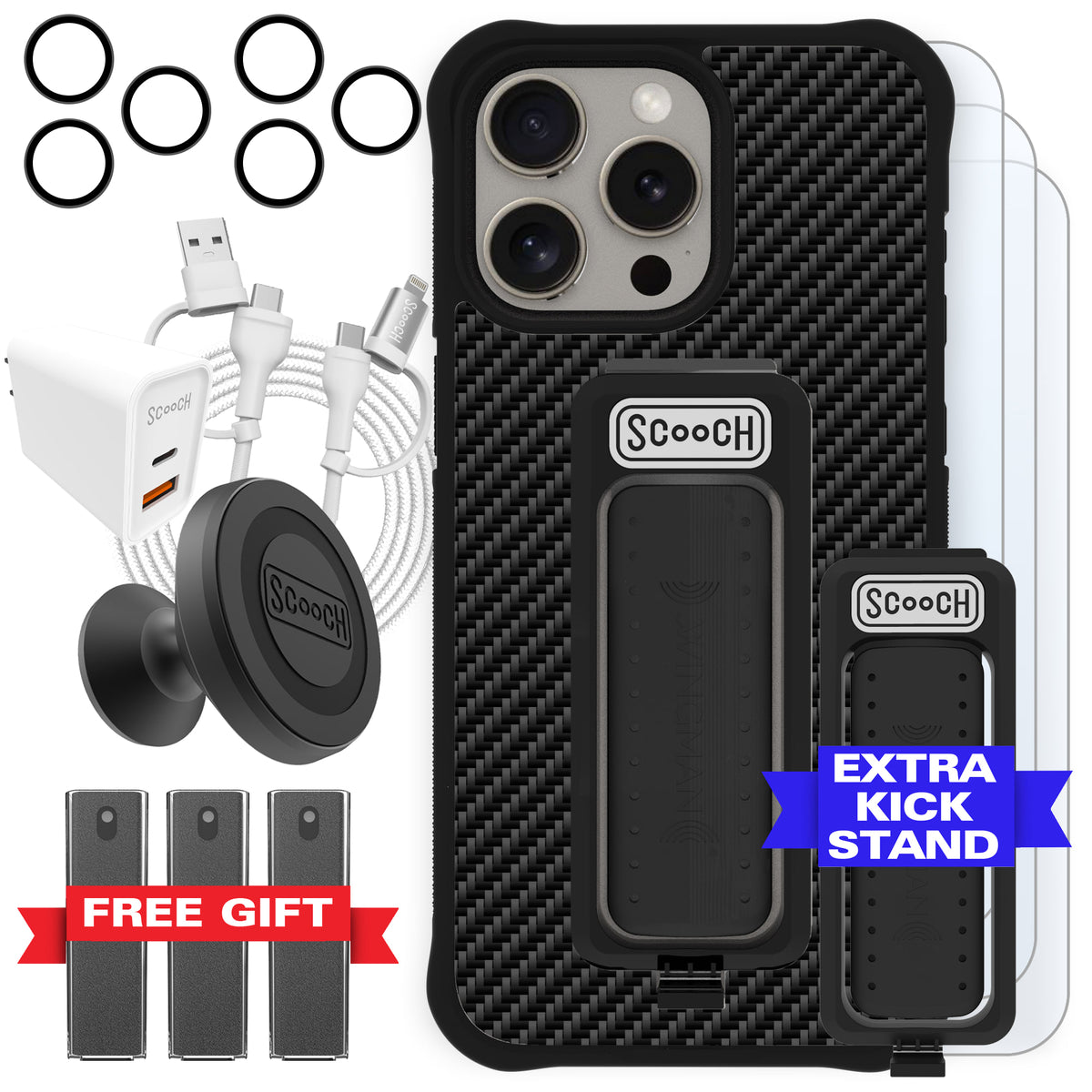Scooch Wingman Ultimate Bundle for iPhone 15 Pro Max in Carbon Fiber