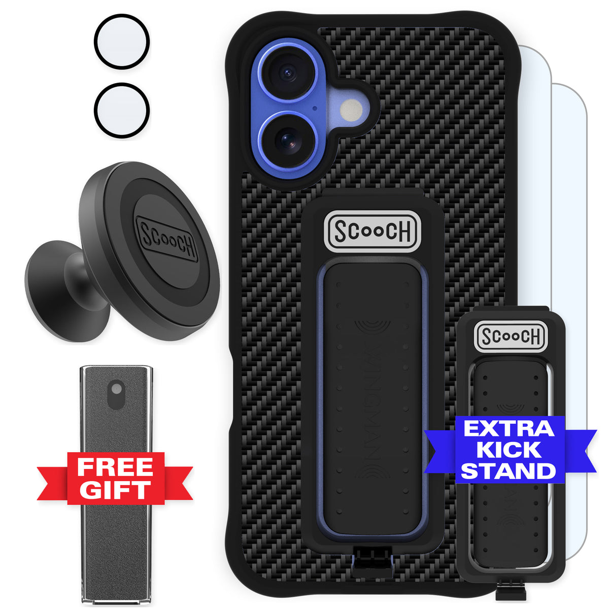 Scooch Wingman Defender Bundle for iPhone 16 in Carbon Fiber