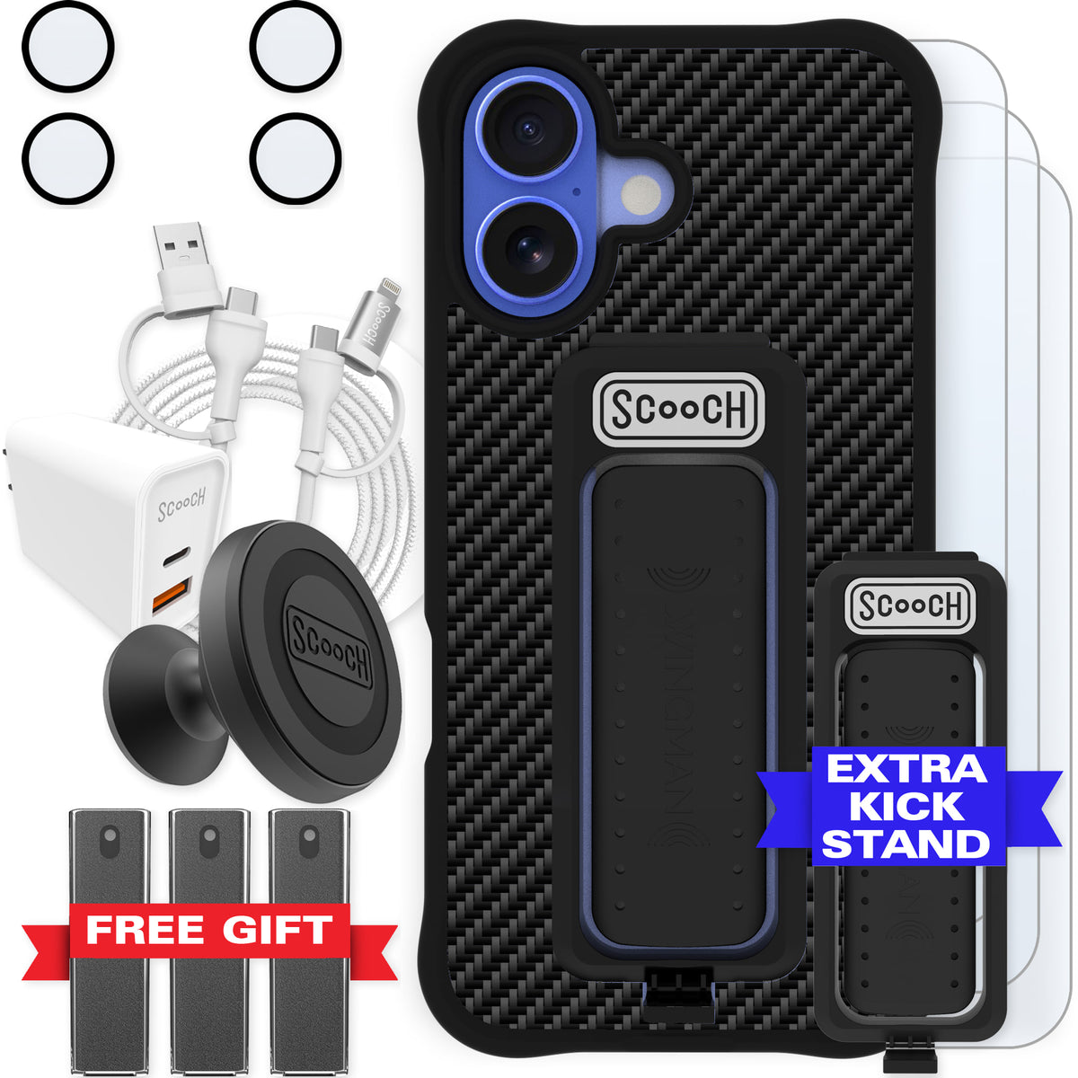 Scooch Wingman Ultimate Bundle for iPhone 16 in Carbon Fiber