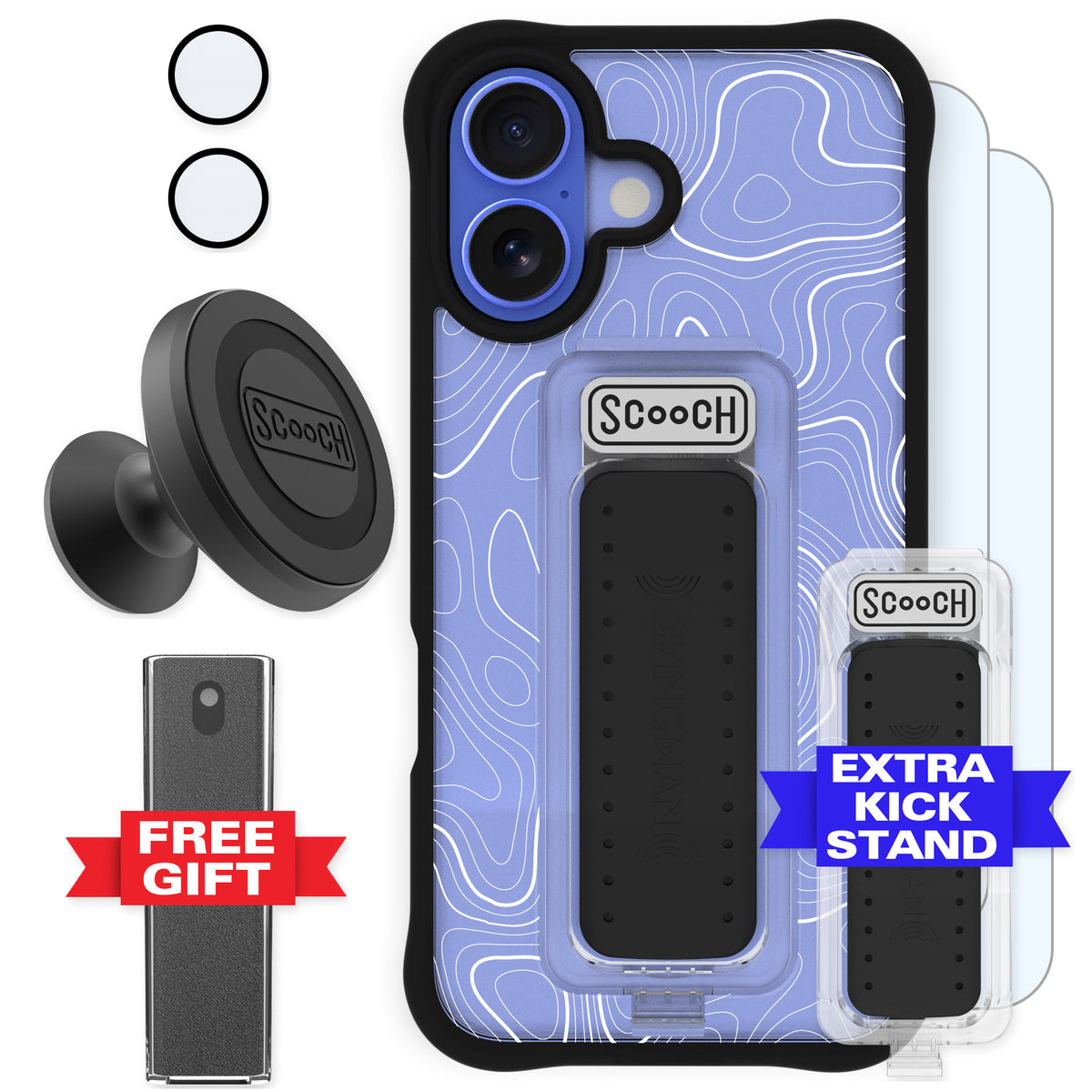 Scooch Wingman Defender Bundle for iPhone 16 in Topography