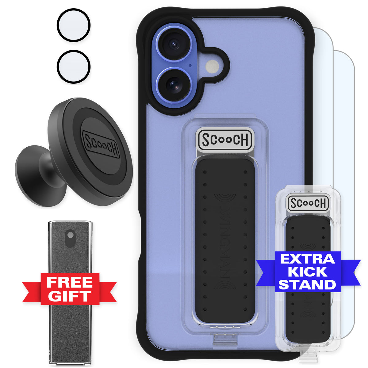 Scooch Wingman Defender Bundle for iPhone 16 in Tuxedo Clear