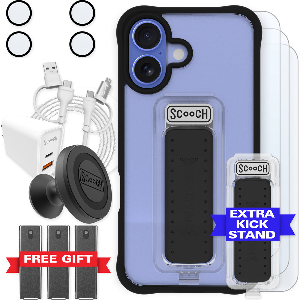 Scooch Wingman Ultimate Bundle for iPhone 16 in Tuxedo Clear