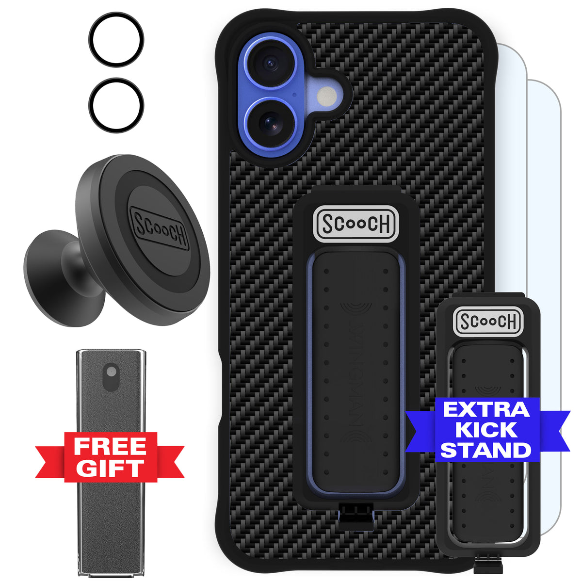 Scooch Wingman Defender Bundle for iPhone 16 Plus in Carbon Fiber
