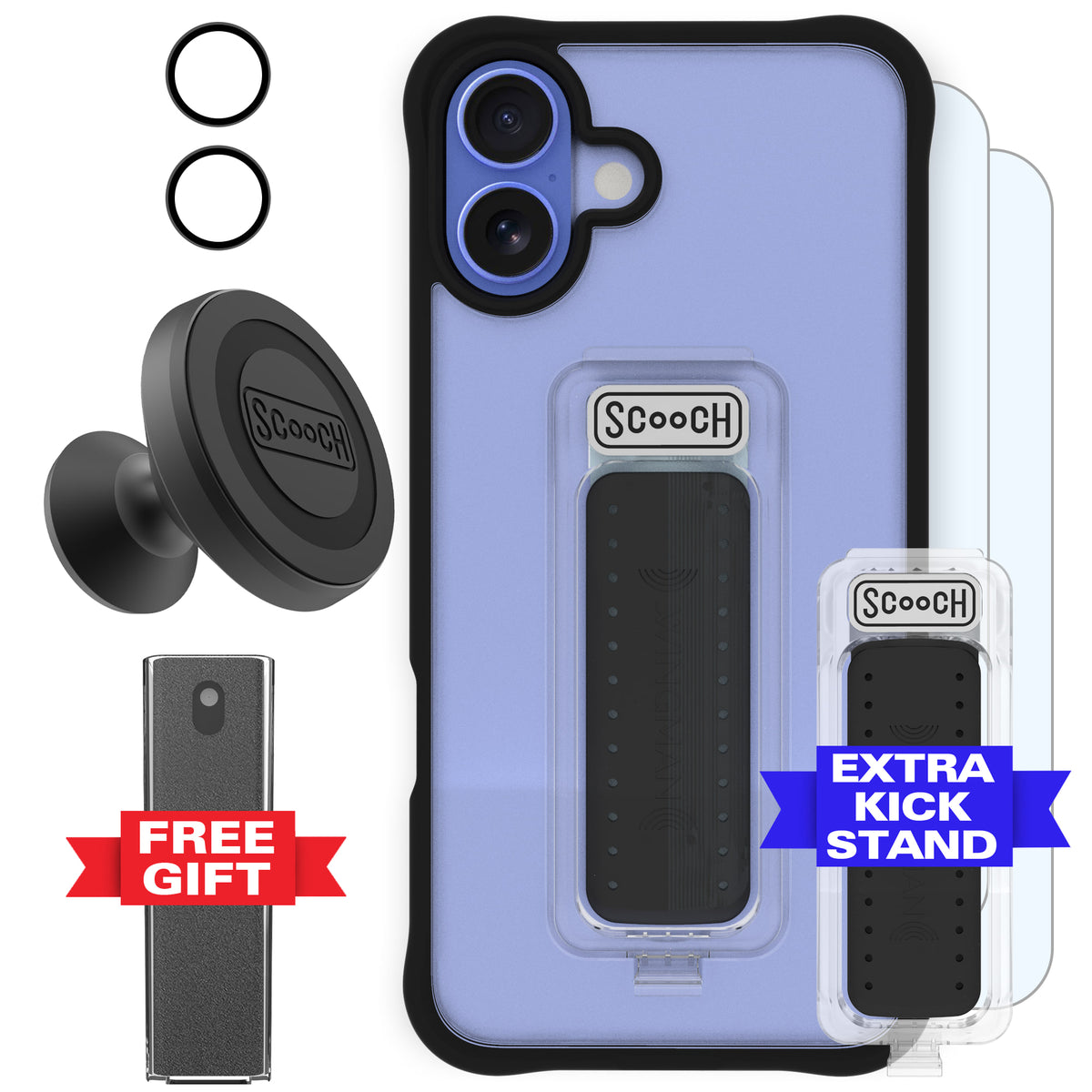 Scooch Wingman Defender Bundle for iPhone 16 Plus in Tuxedo Clear