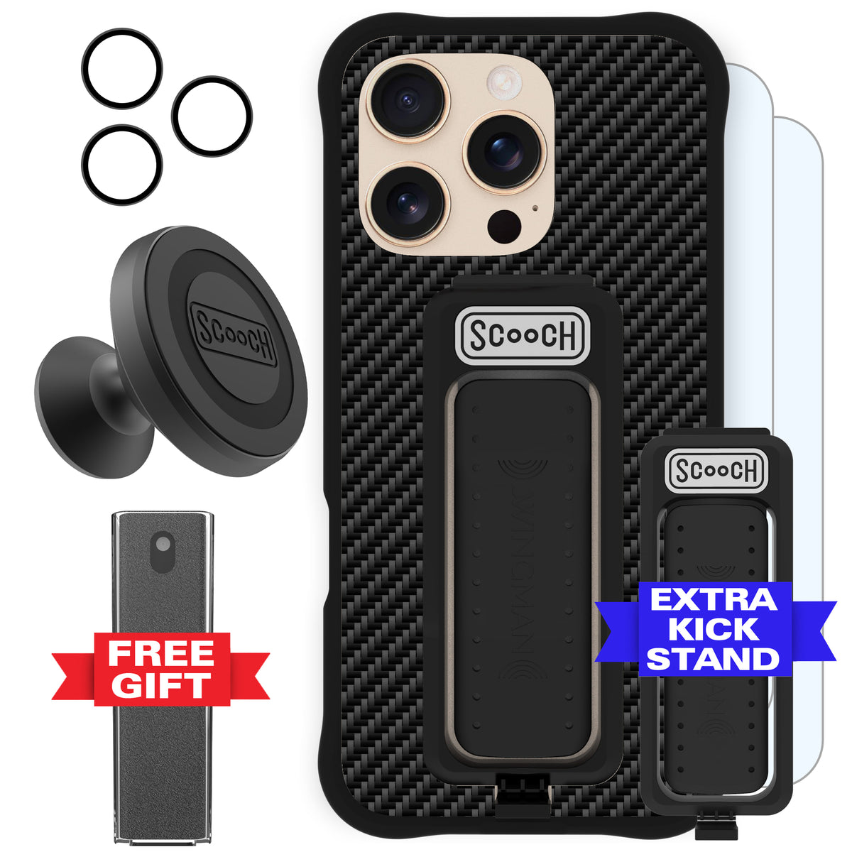 Scooch Wingman Defender Bundle for iPhone 16 Pro in Carbon Fiber