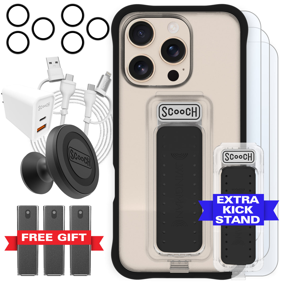 Scooch Wingman Ultimate Bundle for iPhone 16 Pro in Tuxedo Clear