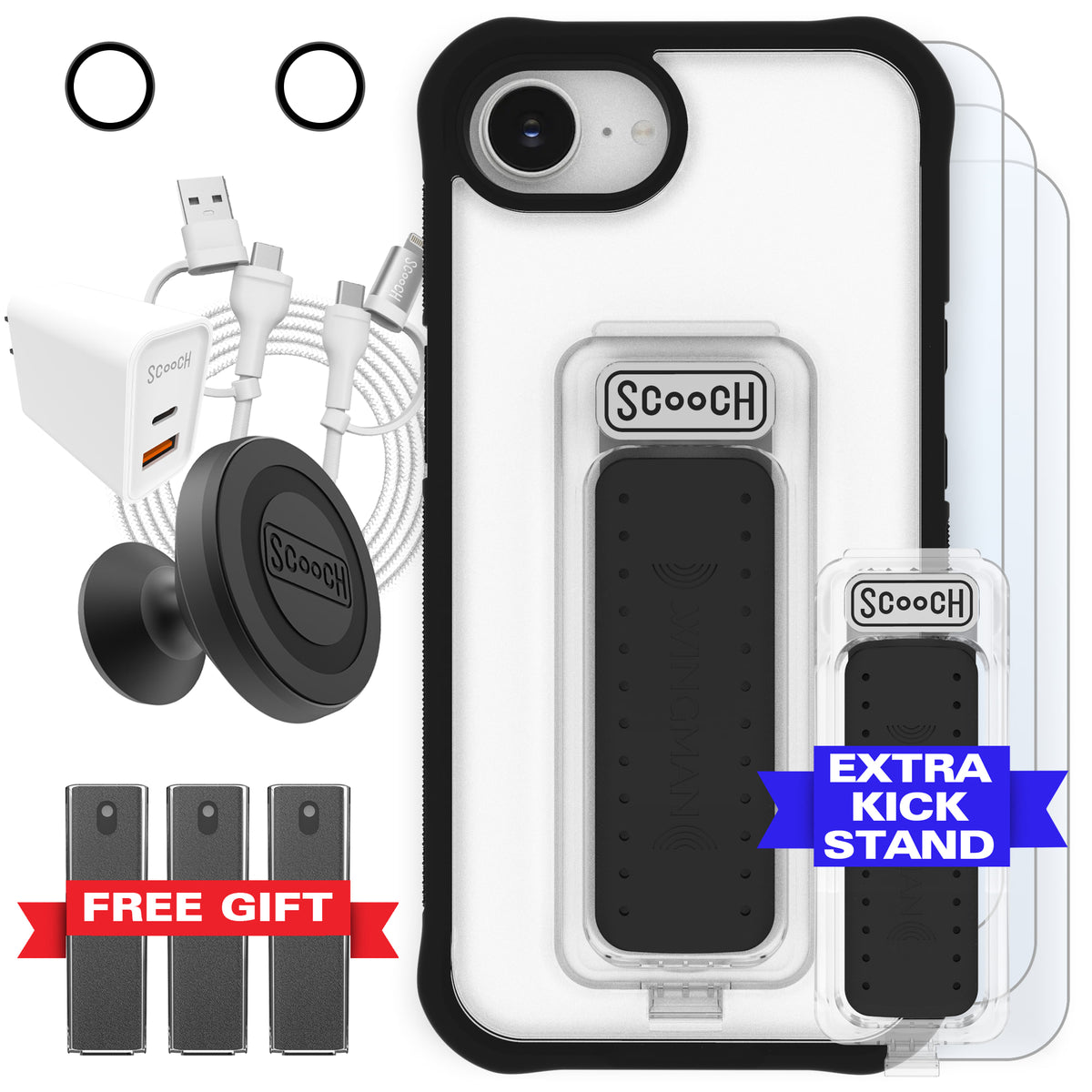 Scooch Wingman Ultimate Bundle for iPhone 16e in Tuxedo Clear