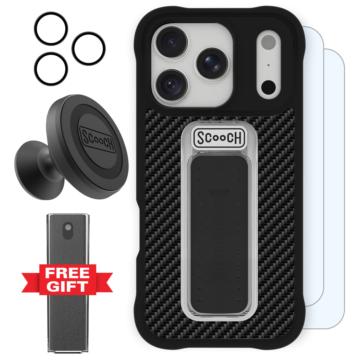 Scooch Wingman Defender Bundle for iPhone 18 Pro in Carbon Fiber
