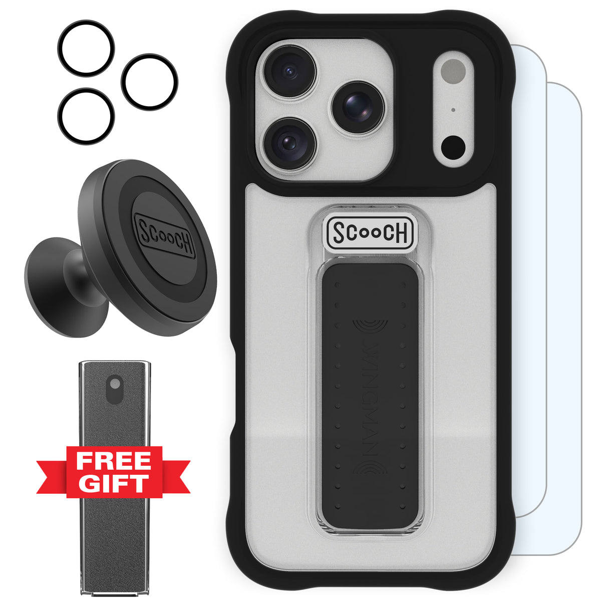 Scooch Wingman Defender Bundle for iPhone 18 Pro in Tuxedo Clear