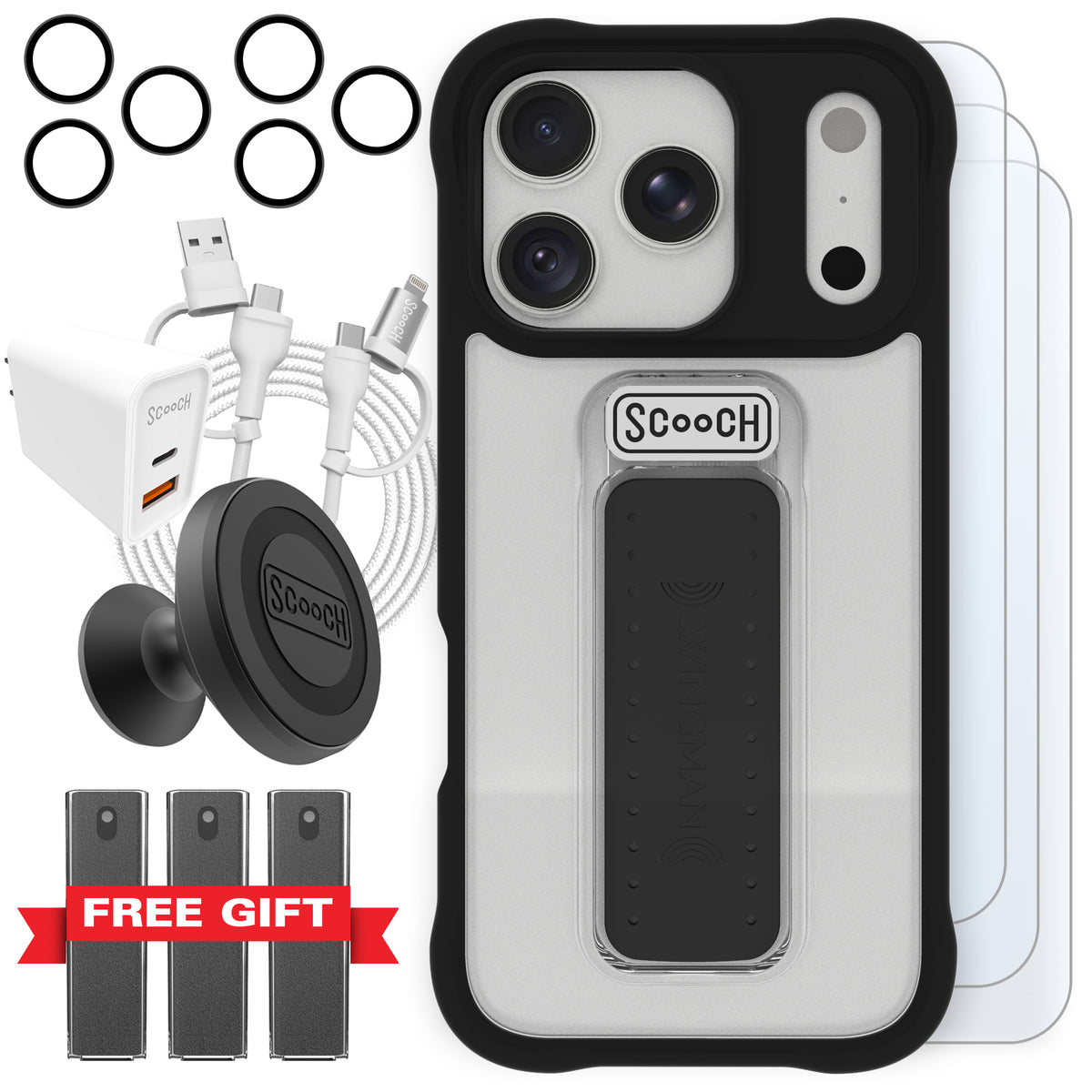 Scooch Wingman Ultimate Bundle for iPhone 18 Pro in Tuxedo Clear