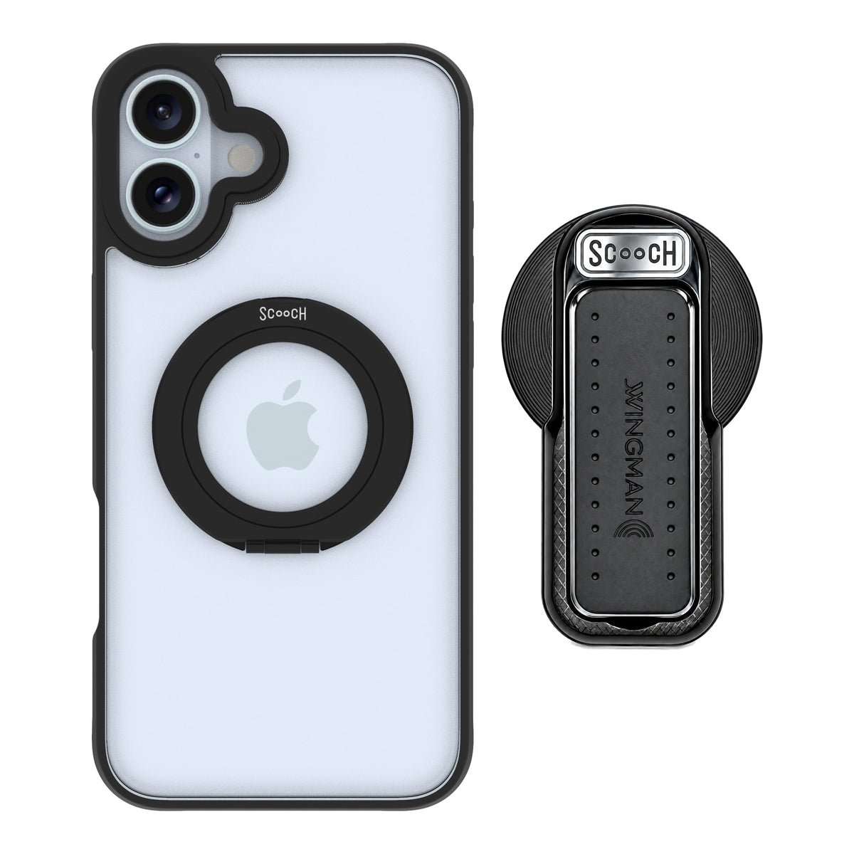 HaloCase Tuxedo Clear for iPhone 16 Plus with Black Wingback for MagSafe