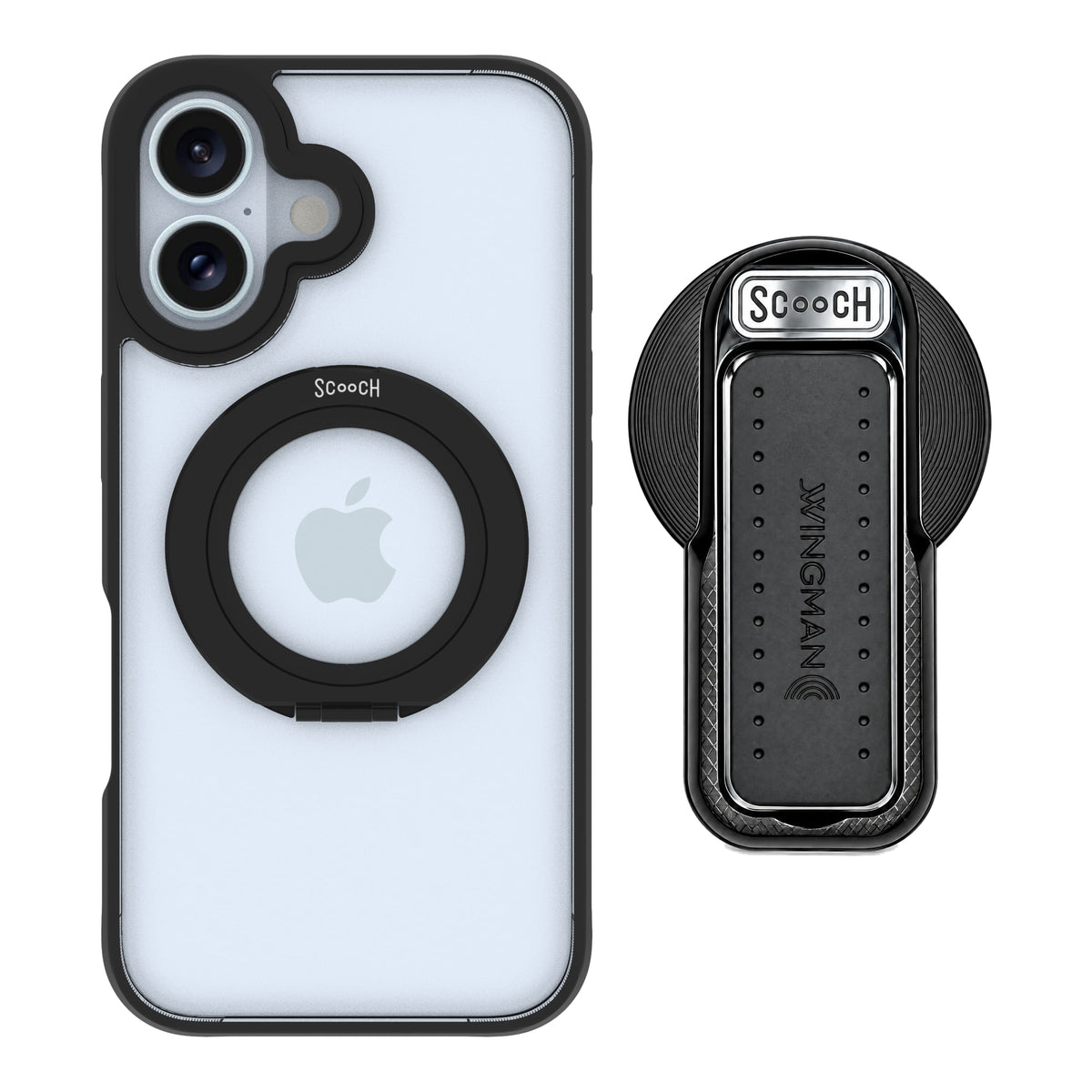 HaloCase Tuxedo Clear for iPhone 16 with Black Wingback for MagSafe