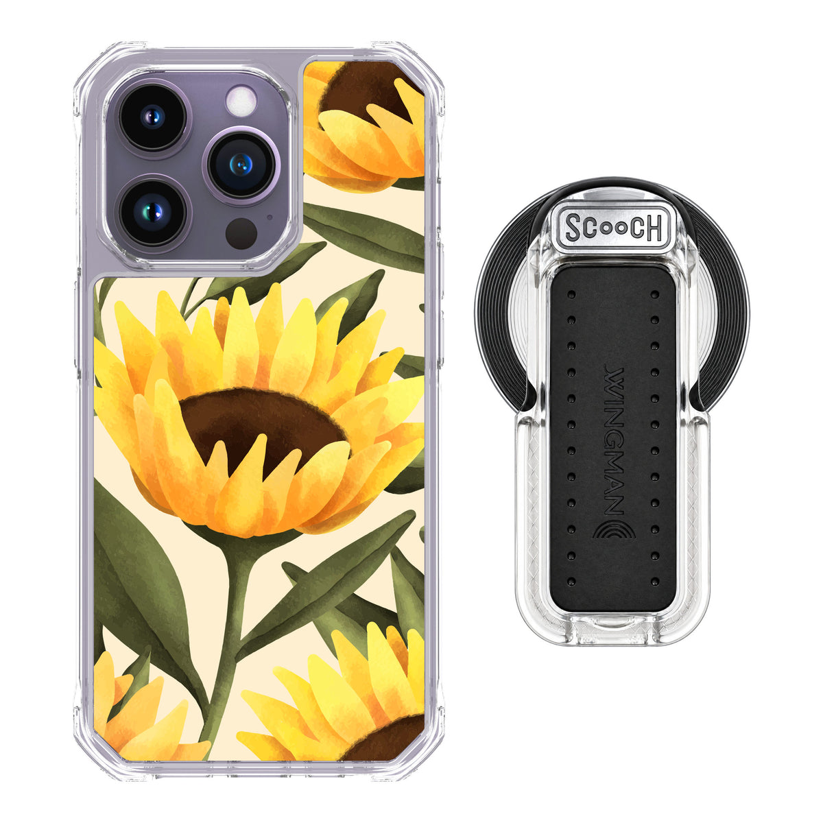 Scooch MagCase Blooming Sunflowers for iPhone 14 Pro — MagSafe Wingback Bundle - Clear