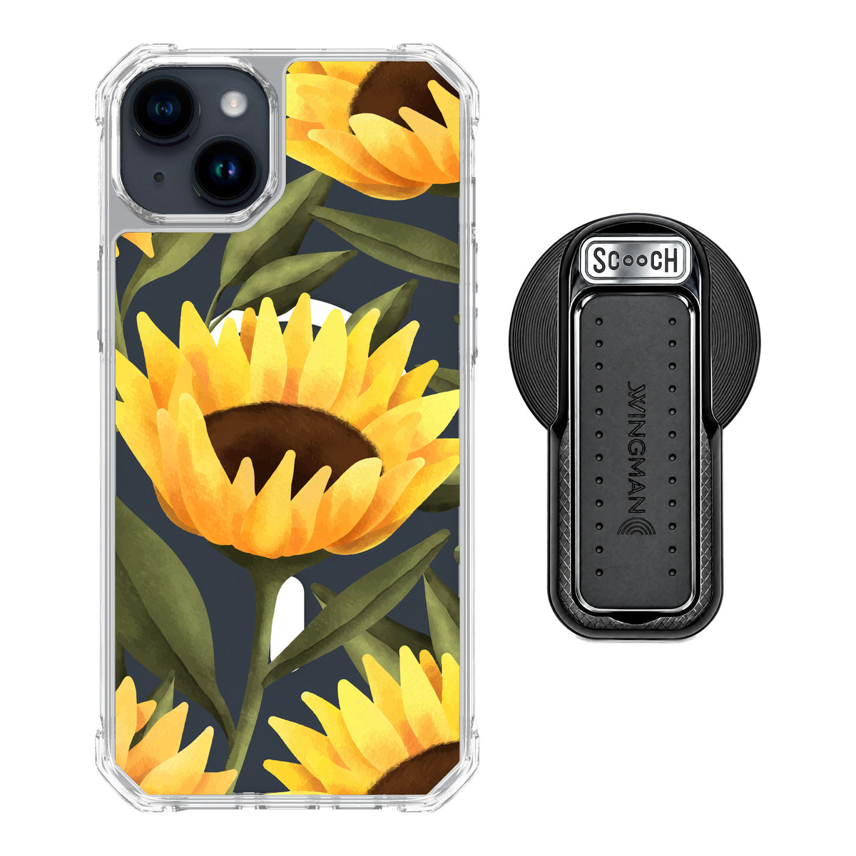 Scooch MagCase Blooming Sunflowers for iPhone 15 Plus — MagSafe Wingback Bundle - Black