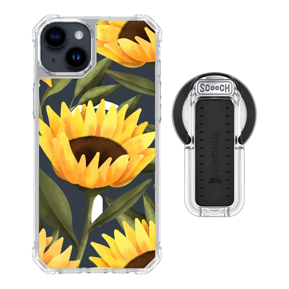 Scooch MagCase Blooming Sunflowers for iPhone 15 Plus — MagSafe Wingback Bundle - Clear