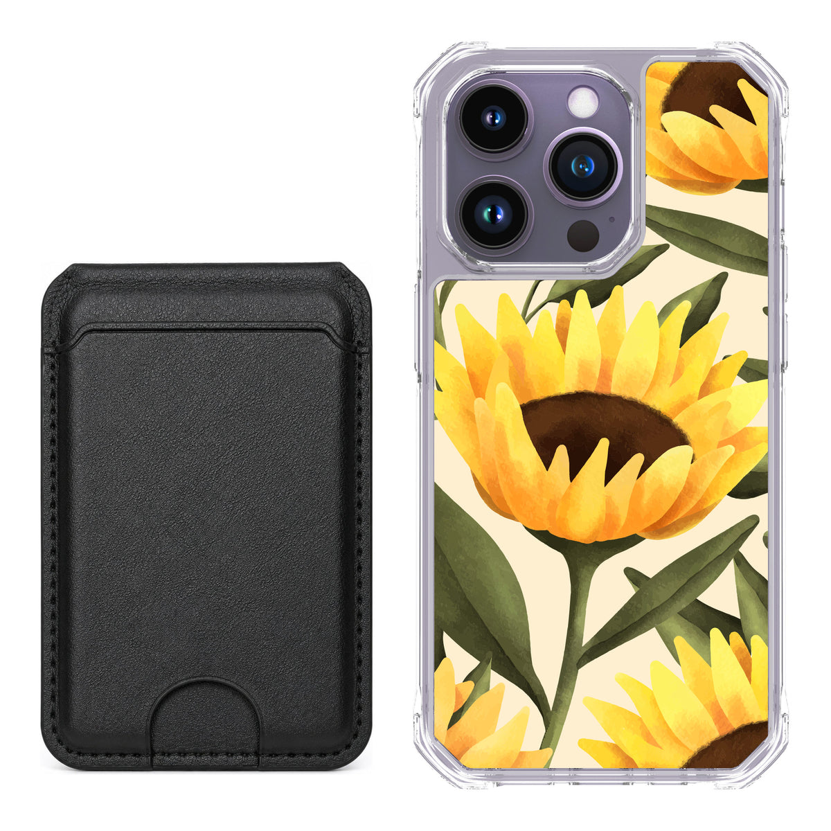 Scooch MagCase Blooming Sunflowers for iPhone 14 Pro — Black MagWallet Bundle