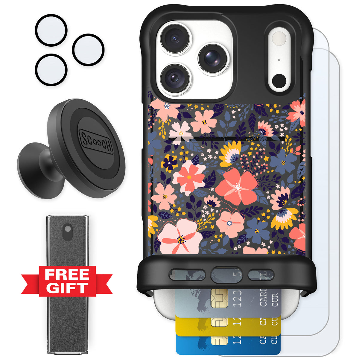 Scooch Wingmate Wildflowers for iPhone 18 Pro Max — Defender Bundle