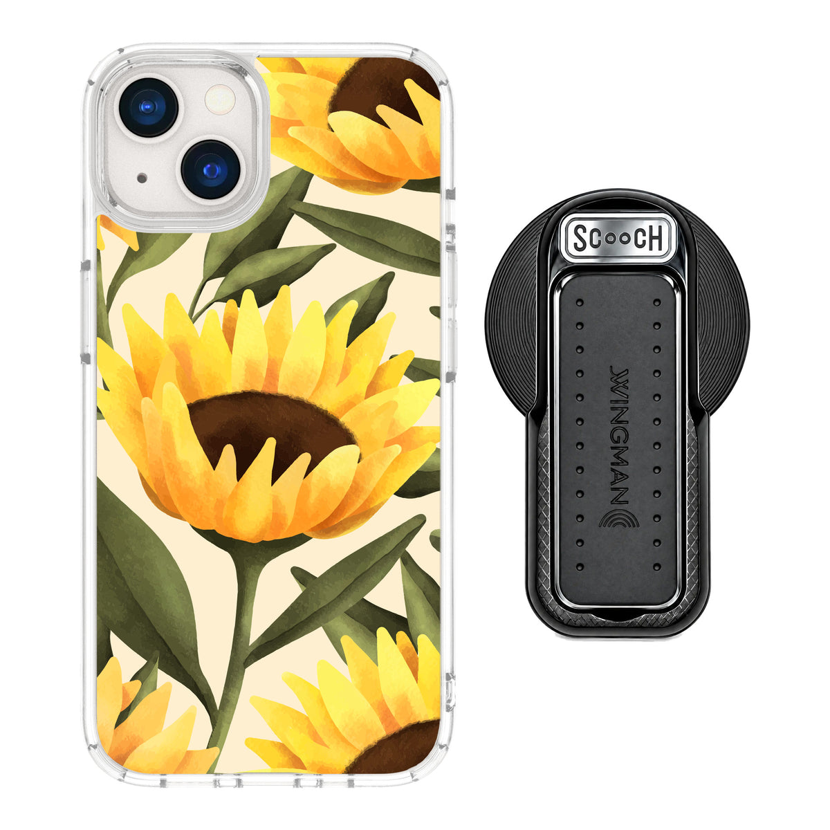 Scooch MagCase Blooming Sunflowers for iPhone 13 — MagSafe Wingback Bundle - Black
