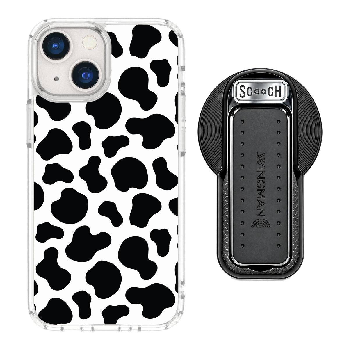 Scooch MagCase Cow Print for iPhone 13 mini — MagSafe Wingback Bundle - Black