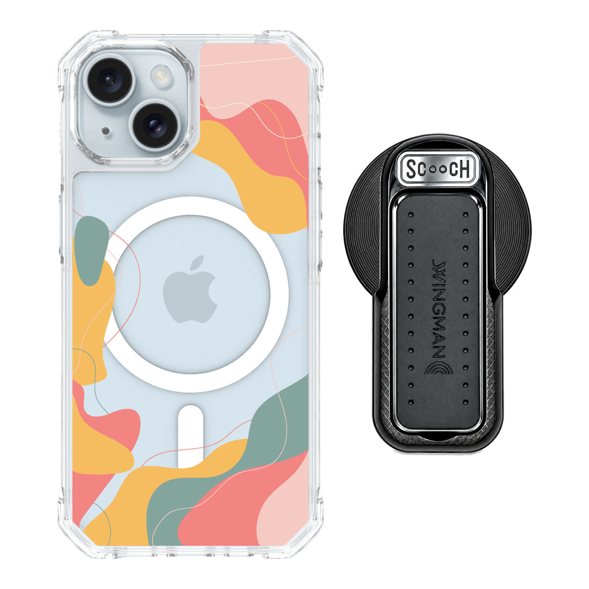 Scooch MagCase Abstract Pastel for iPhone 15 — MagSafe Wingback Bundle - Black